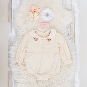 Cream Smocked Embroidered Blooms Bubble 12-18 months nwt